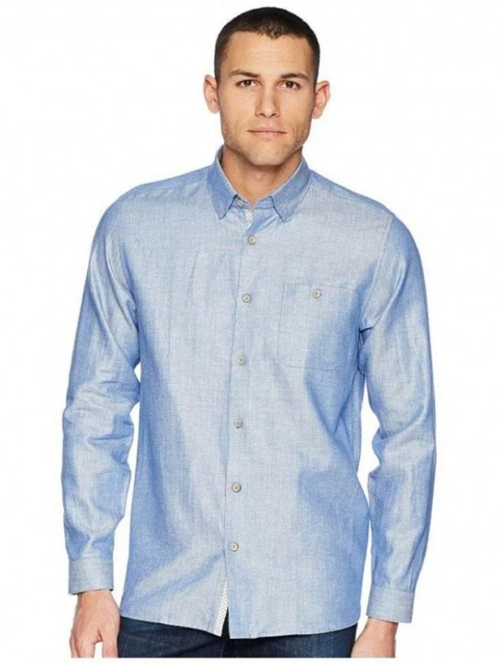 Ted Baker Linlins Herringbone Long Sleeve Button Down Shirt Linen Preppy Blue 4